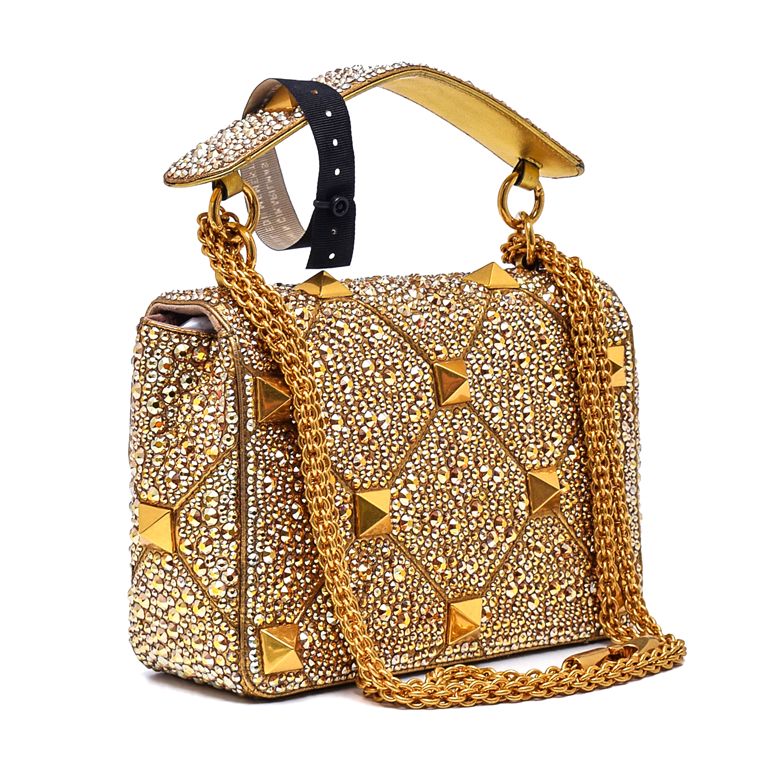 Valentino - Gold Garavani Roman Stud Rhinestone Crystal  Medium Shoulder Bag